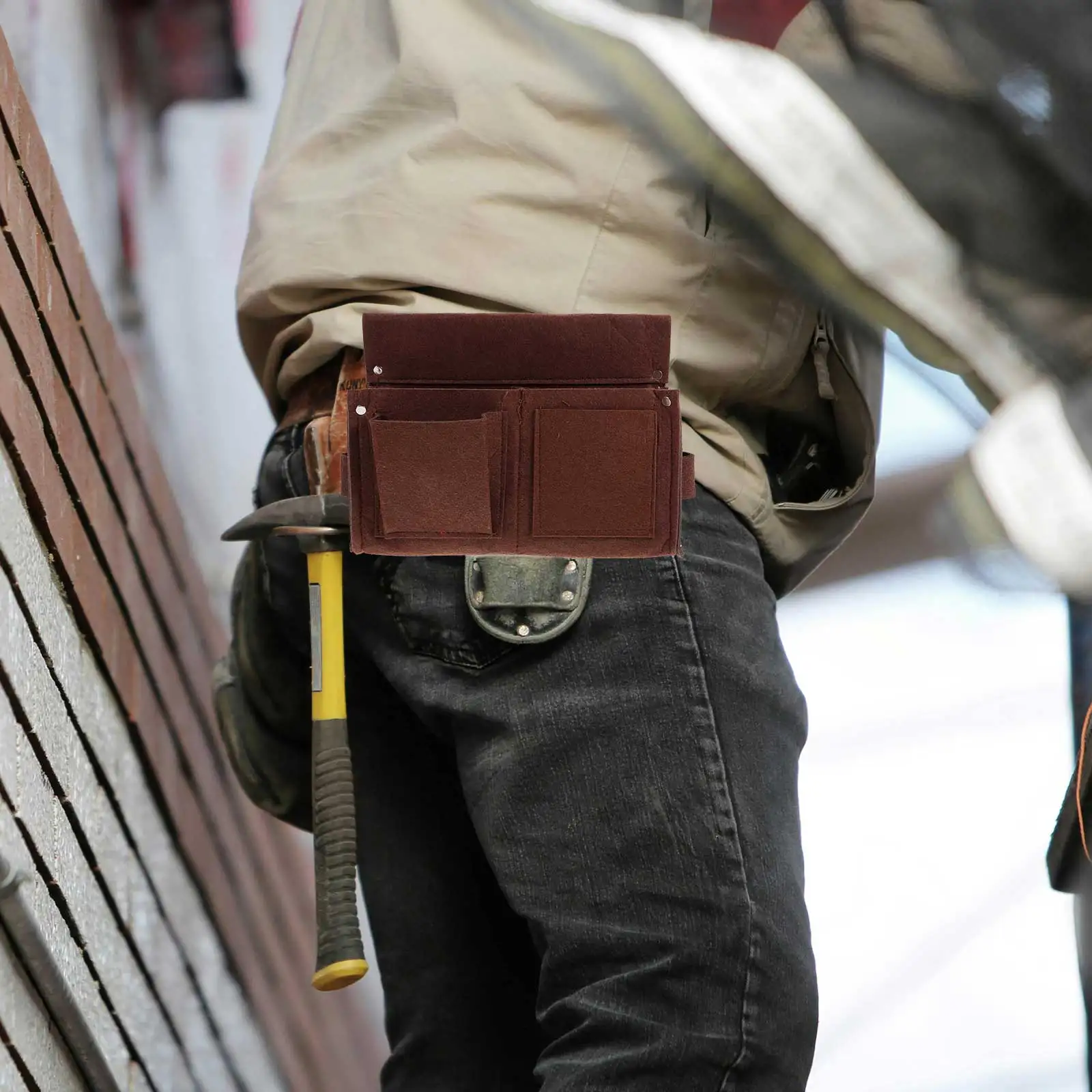 

Nail Pouch Tool Belt Bag Large Size Brown Adjustable Buckle Carpenters Pouch Construction Wear Resistant Storage Woodworking