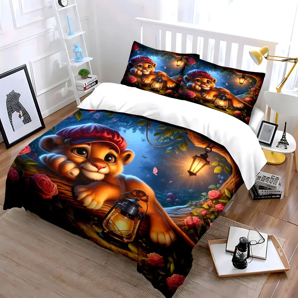Cartoon Lion Decor Set for Kids Multiple sizes kid's and adults' bedroom Exquisite 3PC bedding set, gift