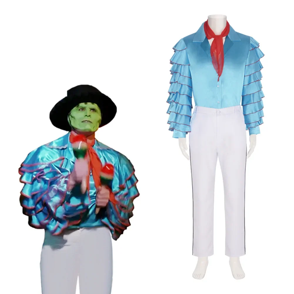 

MovieThe Mask Cosplay Costume Cos Stanley Performance Costume Actor's Blue Shirt White Trouser Suit Halloween Carnival Costumes