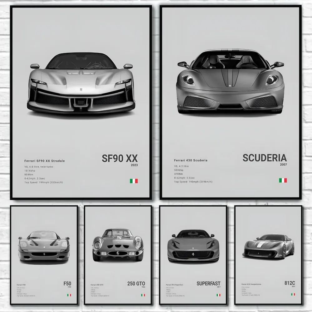 Famous F-Ferrari Supercar 488 458 FXX K EVO Poster Sticky Wall Art Printing Waterproof Home Living Bed Room Bar Aesthetic Decor