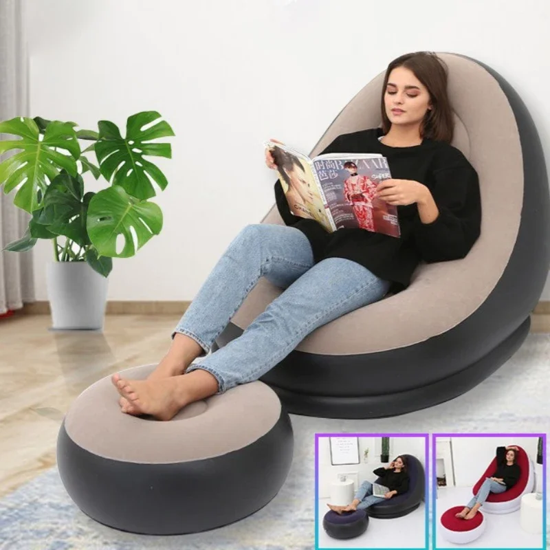 Inflatable Leisure Bean Bag Sofa Lazy Sofa Set Outdoor Foldable Recliner Bed Fluffy Seat Tatami Footstool Bedroom Chair Full Set