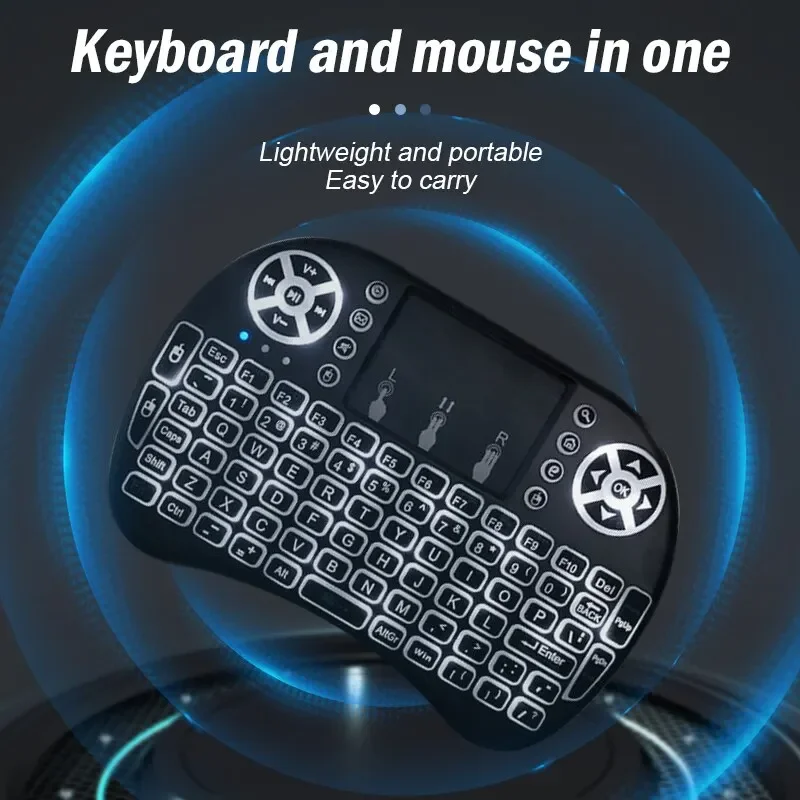 Mini clavier sans fil avec rétroéclairage pour Android TV Box, Air Mouse, télécommande TouchSub, ordinateur numérique i8, anglais russe espagnol, 2.4 mesurz