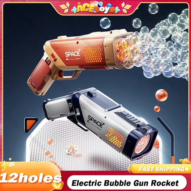 Electric Bubble Gun Rocket Guns Automatic Luminous Machine Blower Soap Soap Bubbles Magic Gifts Bathroom Outdoor Toys For Child