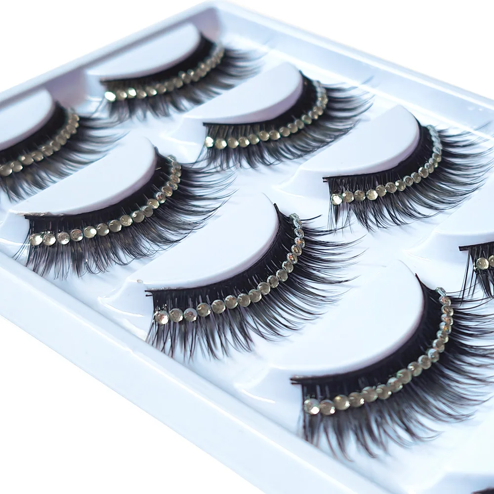 5 أزواج ماكياج الماس الرموش الصناعية طويلة سميكة ثلاثية الأبعاد طبقات التسلق رموش حفلة عرض مسرحي المنصة رمش مستحضرات التجميل