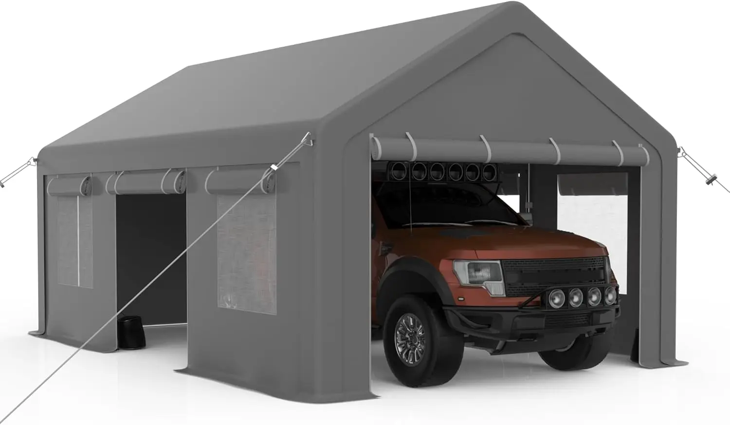 Carport 10X20Ft Portable Upgraded Garage，Heavy Duty Carport With 4 Roll-Up Doors & 4 Ventilated Windows, Uv Resistant