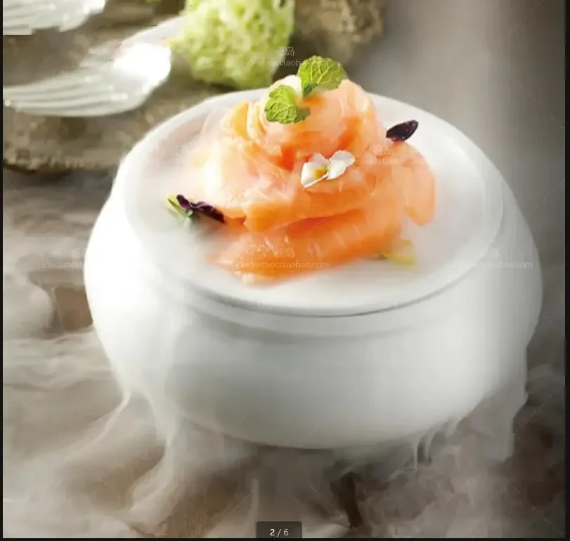 

Dry Ice Liquid Nitrogen Tray Creative Japanese Restaurant Cuisine Sashimi Sushi Plate Home Kitchen White Round Ceramic Tableware