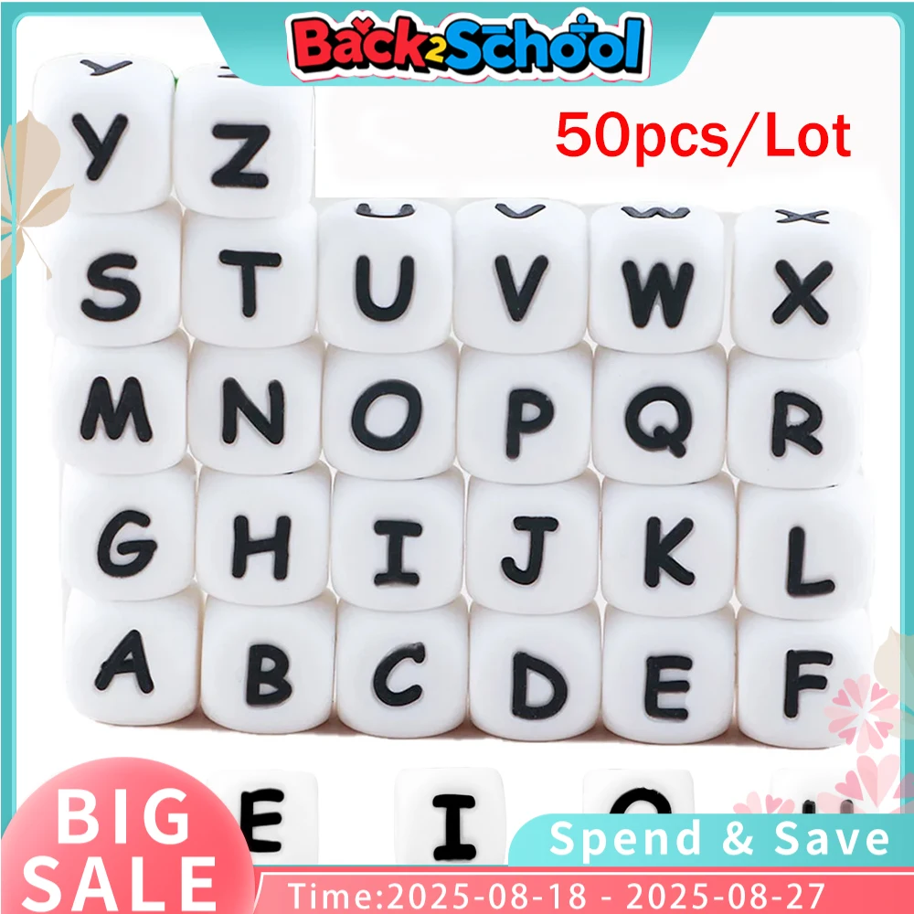 

Kovict 50Pcs/lot Silicone Letters Beads 12mm English Alphabet Beads For Jewelry Making DIY Pacifier Chain Personalized Name