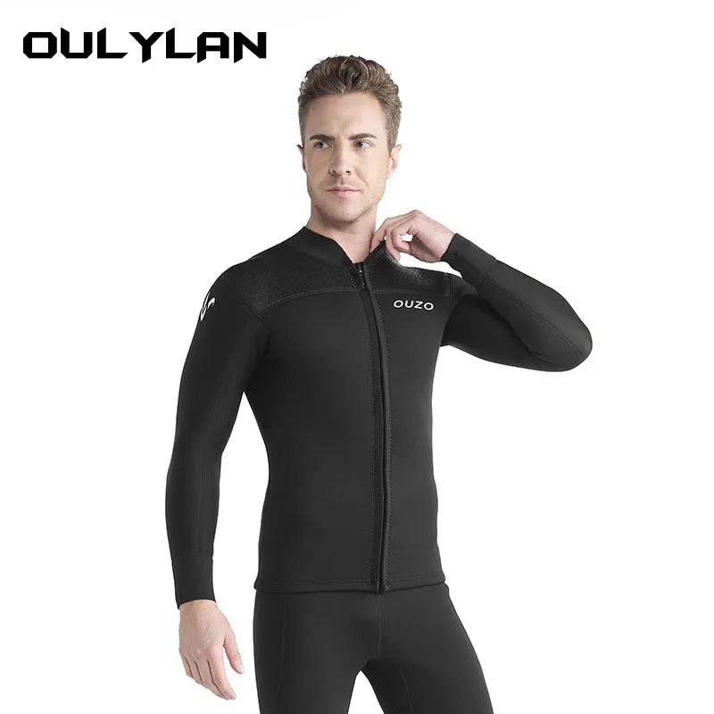 Oulylan 3mm Neoprene Long Sleeved Split Men Diving Jacket Warm Sunscreen Swimming Surfing Deep Snorkeling Wetsuit Top