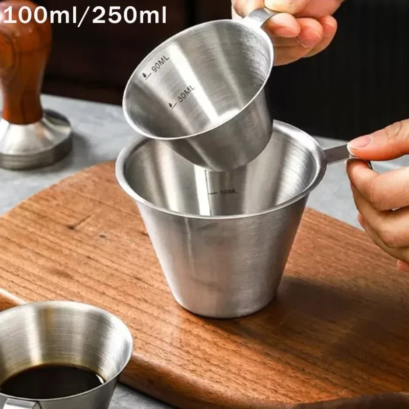 100/250ml Stainless Steel Coffee Measuring Cup Espresso Extraction Cup with Scale Coffee Small Ounce Cup Barista Utensils