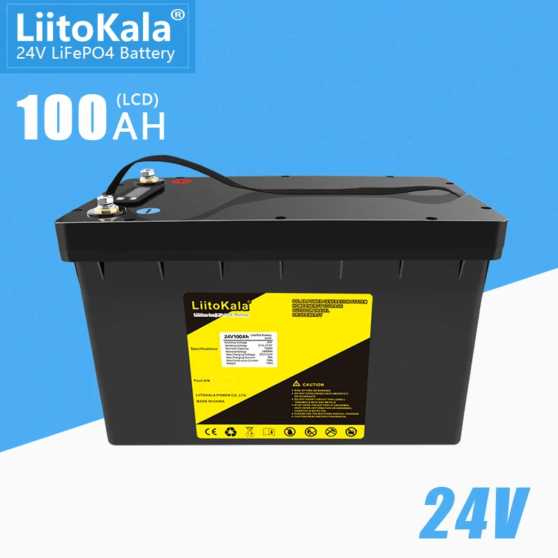 NEW LiitoKala 24V 100Ah Lifepo4 battery pack with 100A BMS for inverter solar panel scooter backup power boat light 29.2V 10A