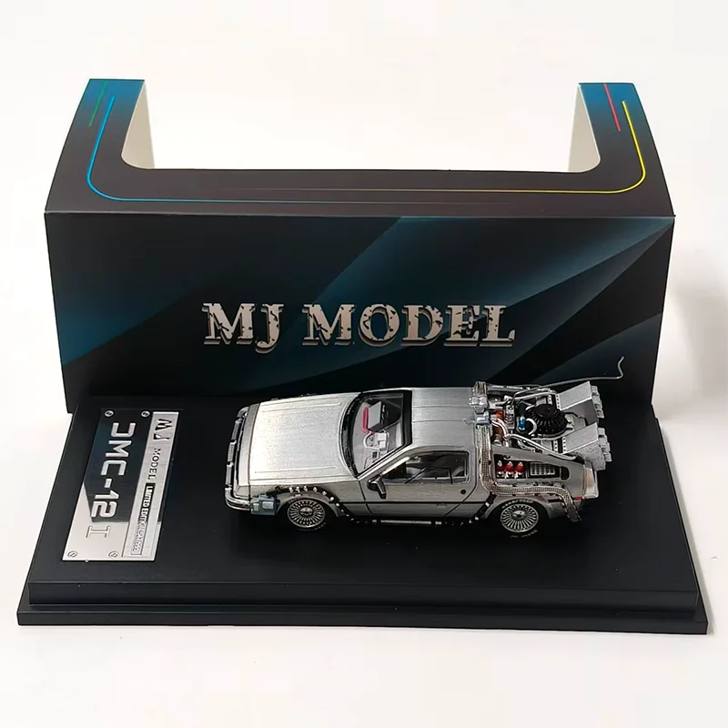 MJ 1:64 Back To The Future Time Machine DMC-12 delorean Diecast Alloy Model Car Static Collection Decorated Holiday Gifts Toys