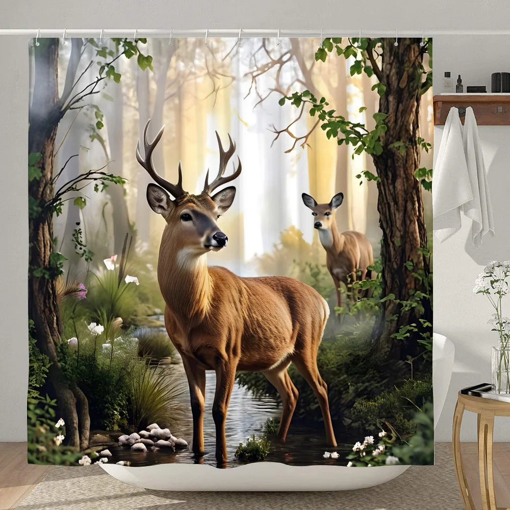 Autumn Farm Pumpkin Shower Curtain Thanksgiving Deep Woods Deer Rustic Highland Cow Sunflower Fabric Bath Curtain Bathroom Decor