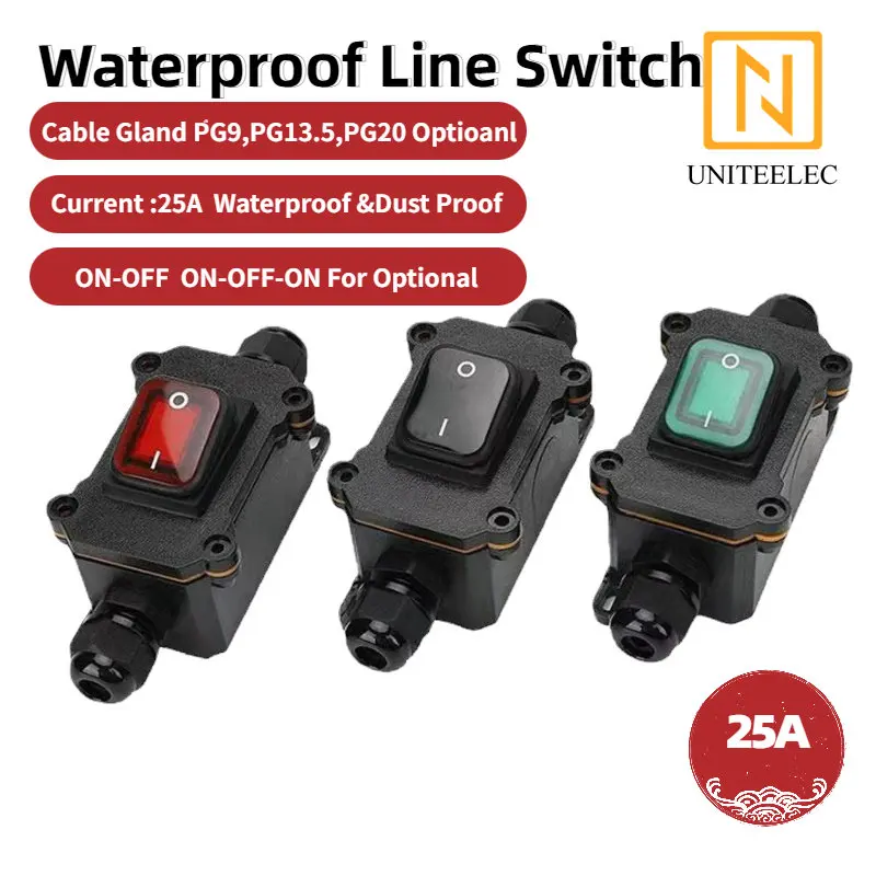 Uniteelec IP65 Inline/Online with SJ3-2  Rocker Switch Electrical Cable Wire Connector Outdoor Waterproof Junction Box