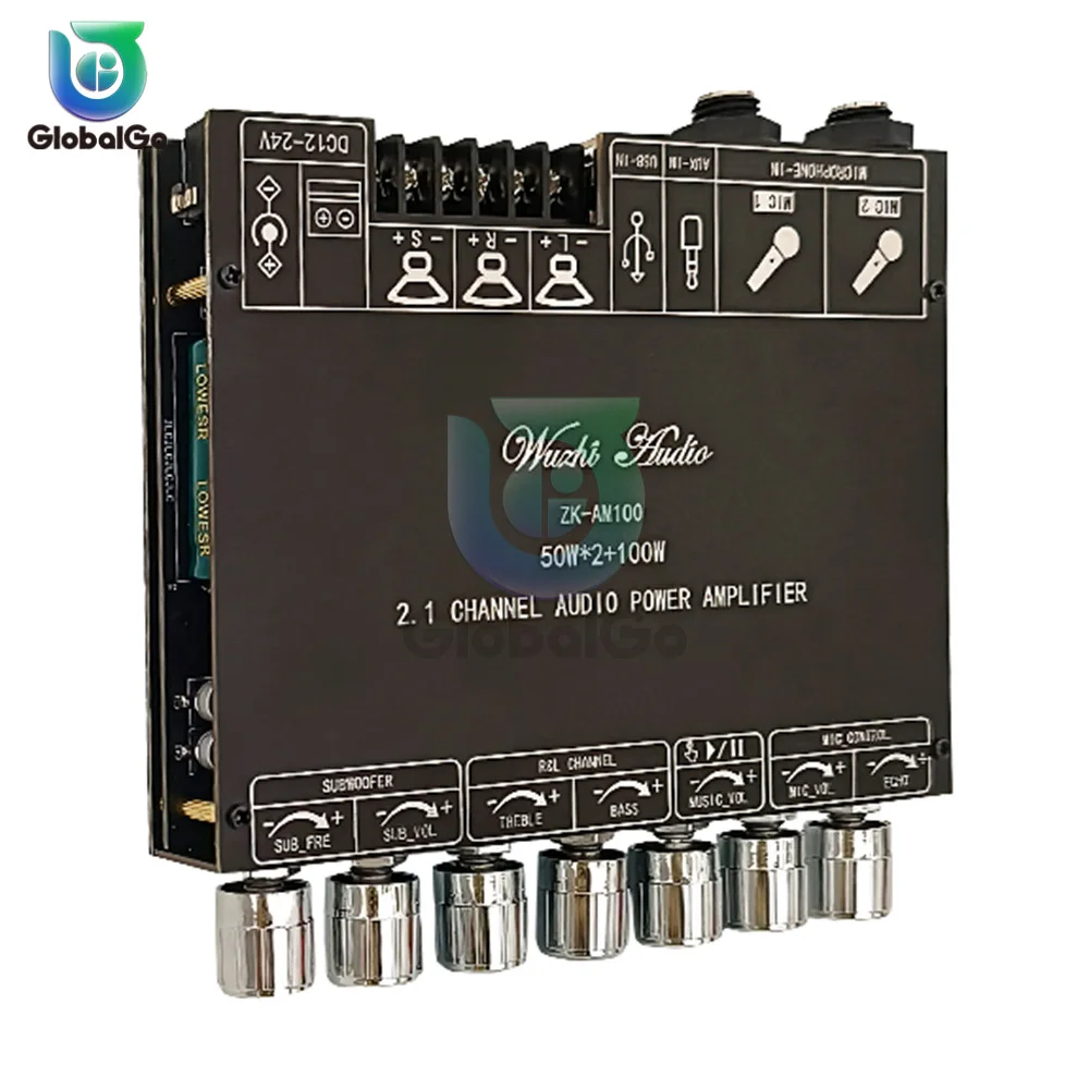 Imagem -03 - Placa de Amplificador de Alta Potência Zk-am100 para Alto-falantes Ktv Módulo Amplificador de Áudio Hifi Estéreo Bluetooth 2.1 Canal Amp 50w 100w