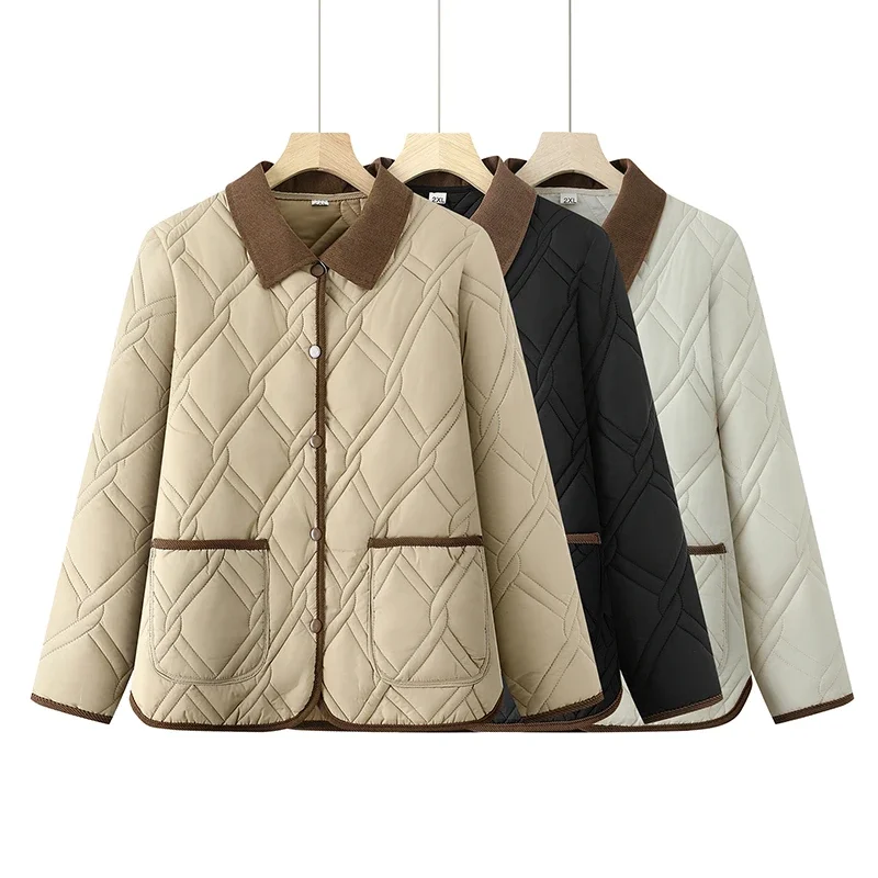 

Women's Down Cotton Jacket Fashion Versatile Lady Leather Cotton Padded Outerwear Loose Elegant Ladies Winter Parka Coat