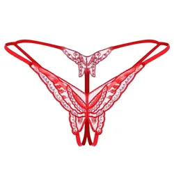 Color Women Sequin Sexy Open Crotch Underwear Thong Butterfly Embroidery Brief Transparent Panty Erotic Lingerie For Women