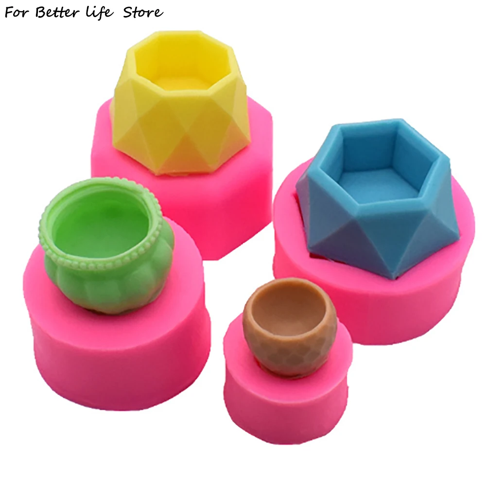 1Pcs 4 Style Succulent Small Flowerpot Octagonal Hexagon Large Cake Cactus Dripping Silicone Mold Heat Proof Easy Film Removal