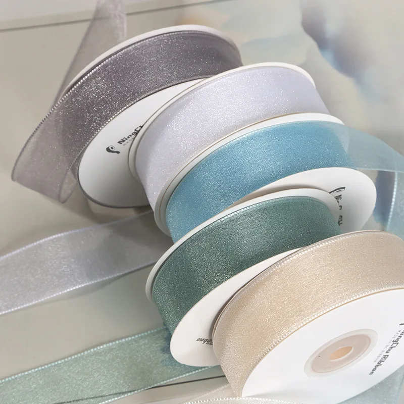 

20Yards/roll 2.5CM Pearl Luster Yarn Ribbon Smooth Shiny Ribbon DIY Bows Gift Box Bouquet Packaging Decor Sewing Crafts Supplies