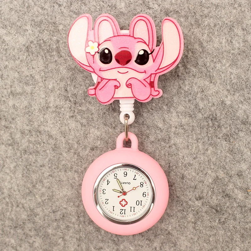 Cartoon Cute Blue Pink Mouse Style Pocket Watch Retractable And With Clip For Men And Women