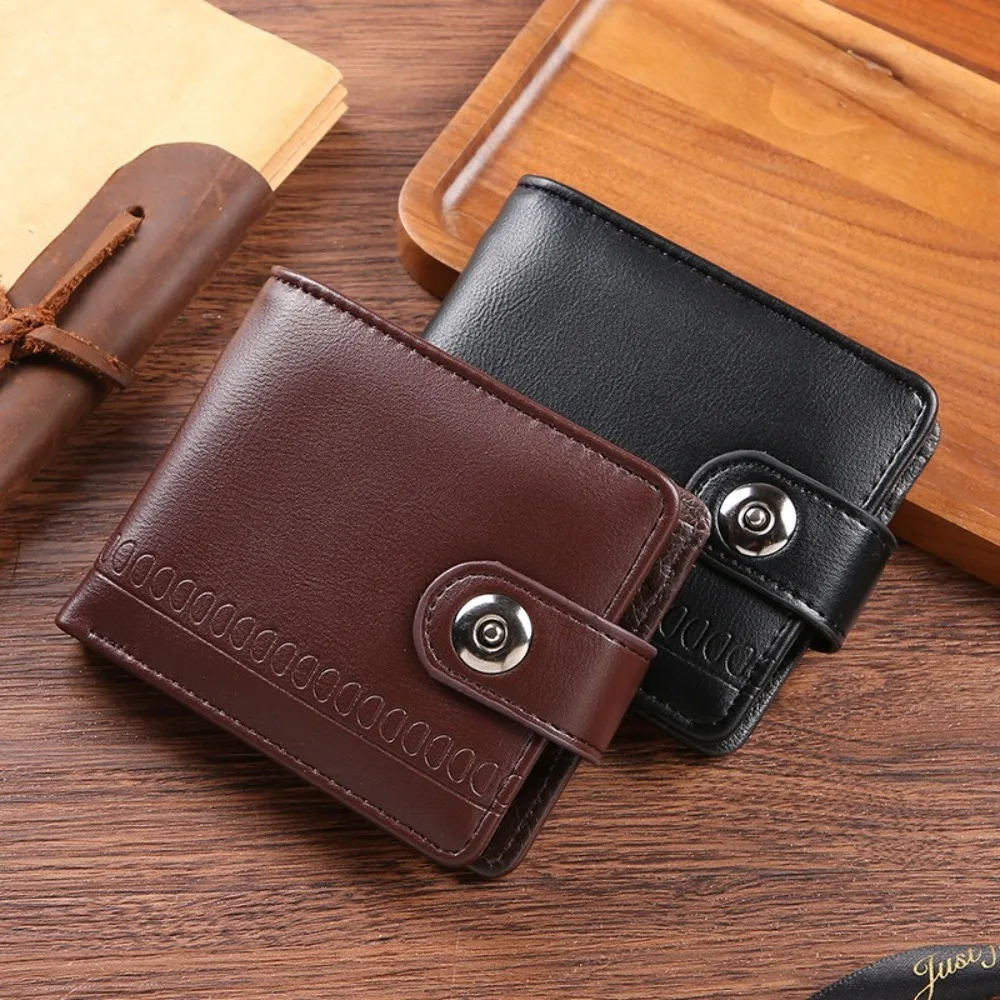 

Simple Solid Color Fold Wallet Large Capacity Slim Men's Short Wallet Hasp Multifunction PU Leather Coin Purse Daily