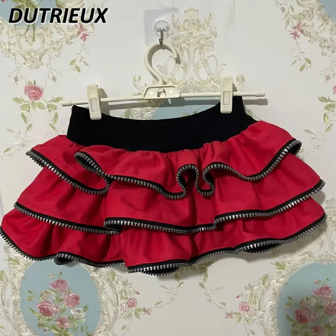 

Summer New Zipper Retro Punk Style Short Pettiskirt Sweet Cute Girls All-matching Cake Miniskirt Y2k Hot Girl Ruffled Mini Skirt