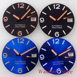 Tandorio 28.5MM Luminous Blue Black Watch Dial Date Window Fit NH35 NH36 Automatic Mens watch