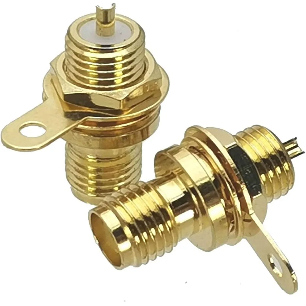 2PCS SMA Female Panel Mount Straight Solder Type Connectors - Perfect for Antenna, Router & RF Coaxial Cable Applications