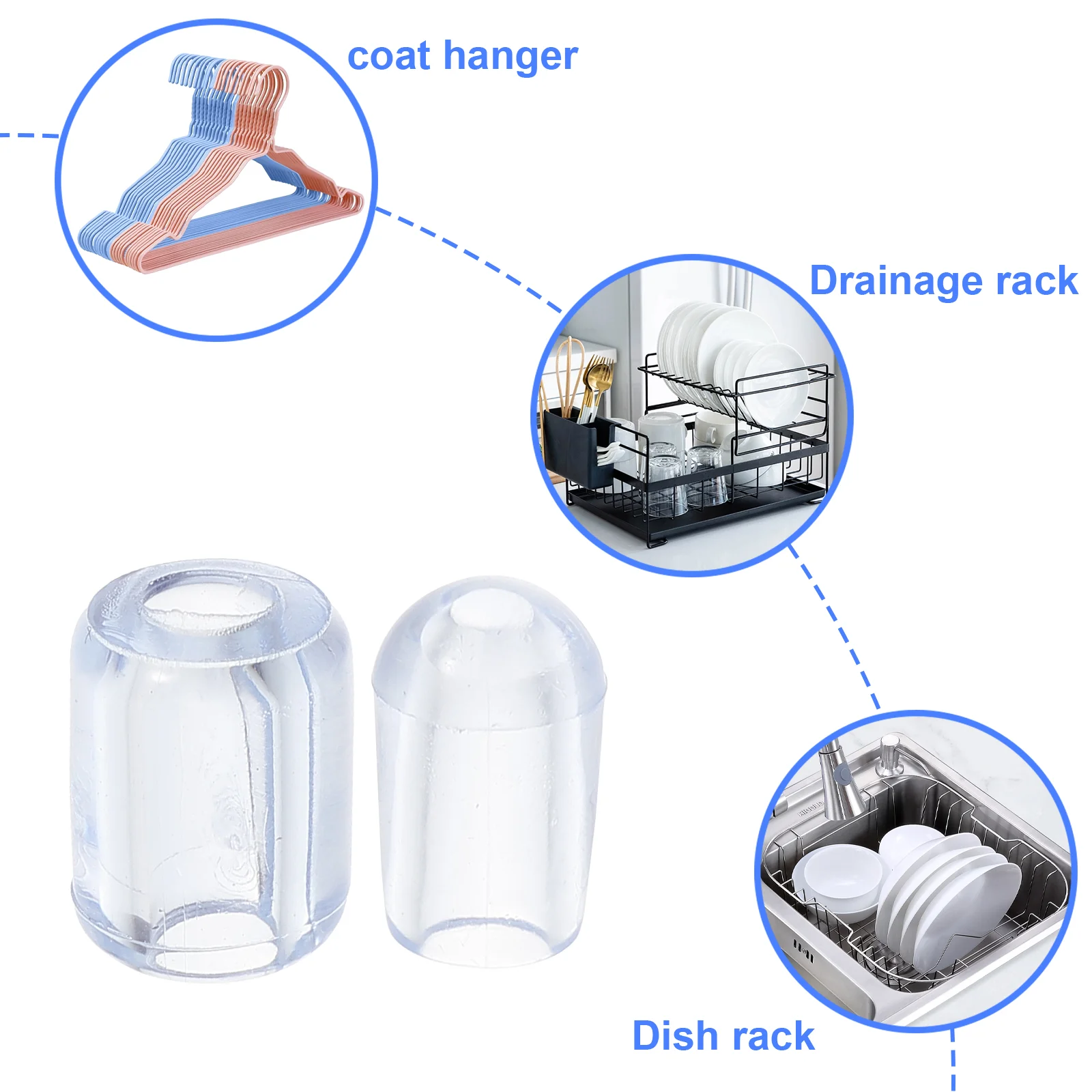 80 Pcs Transparent Rubber Sleeves 4MM 5MM Tubular Clamps Kitchen Sink Grid Feet Protectors Plastic Rack Coat Hanger Small Easy