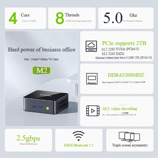 GMKtec Mini Pc GMK M2 i7-11390H G3 NUCBOX Windows 11 Pro Alder Lake N100 Intel 12th BWiFi 6 Desktop Computer Mini Pc Work