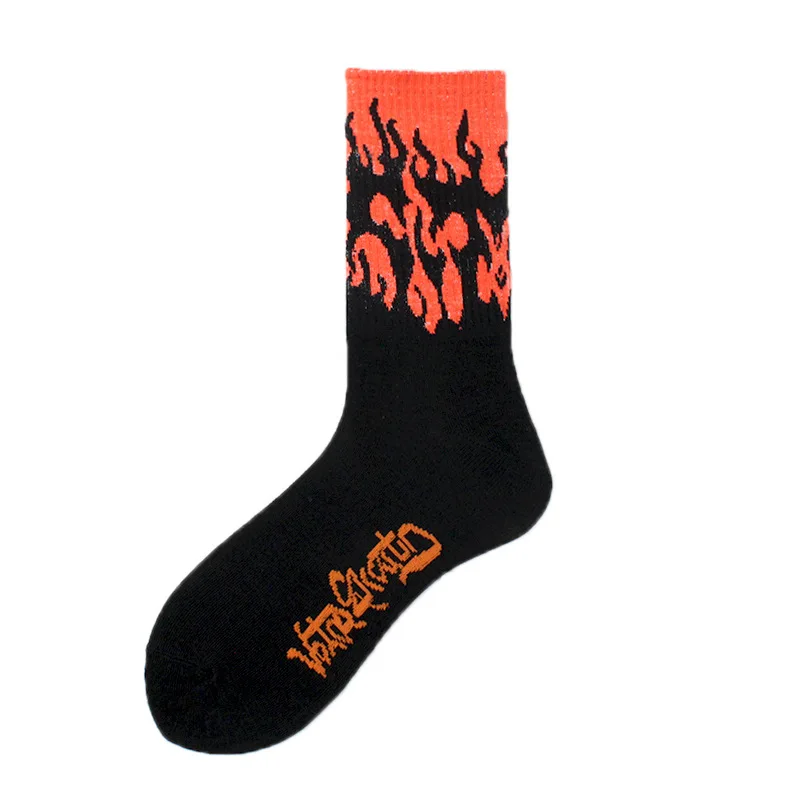 Unisex Flamme Schwarz Weiß Gelb Feuer Sokken Neuheit Hip Hop Harajuku Socken Skateboard Calceines Mujer Straße Skarpetki Socken – Detail 23