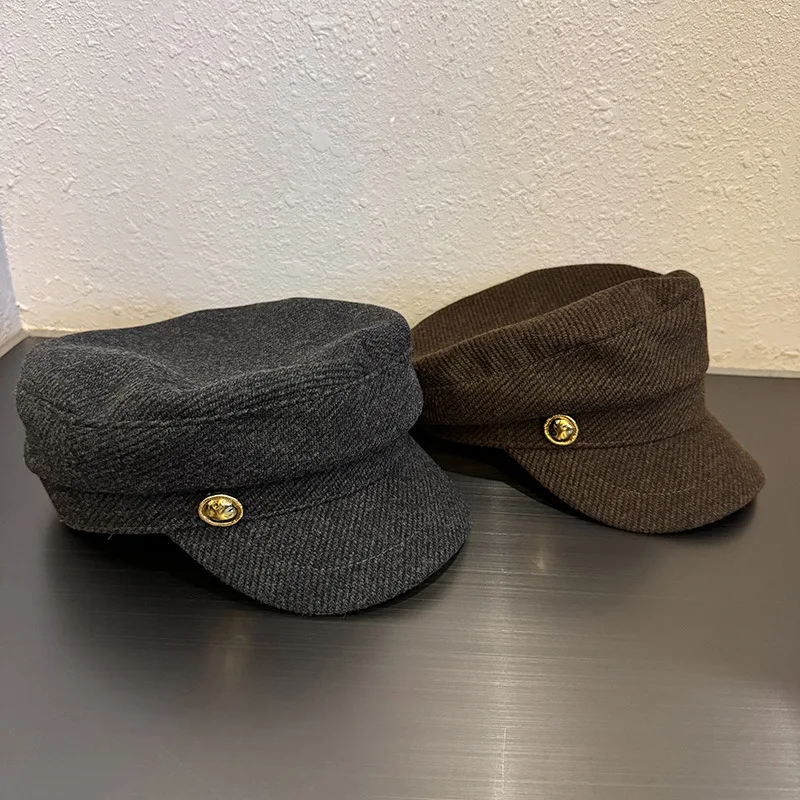 Women's Wool Vintage Newsboy Beret Hat Gold Button Octagon Design Winter Warm Fashion Accessory Stylish Outfit  Daily Use​