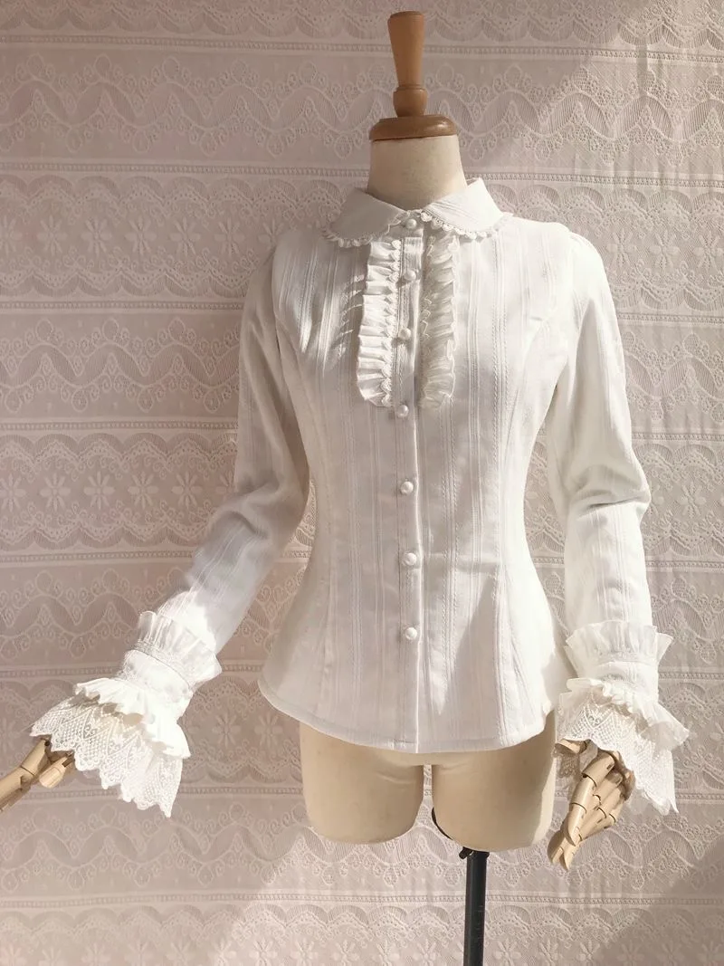 Ruffles Kawaii Light Lolita Lace Long Sleeve Dobby Blouse Shirt All Match Spring Japanese Sweet Bottom White Blouses Shirts Tops