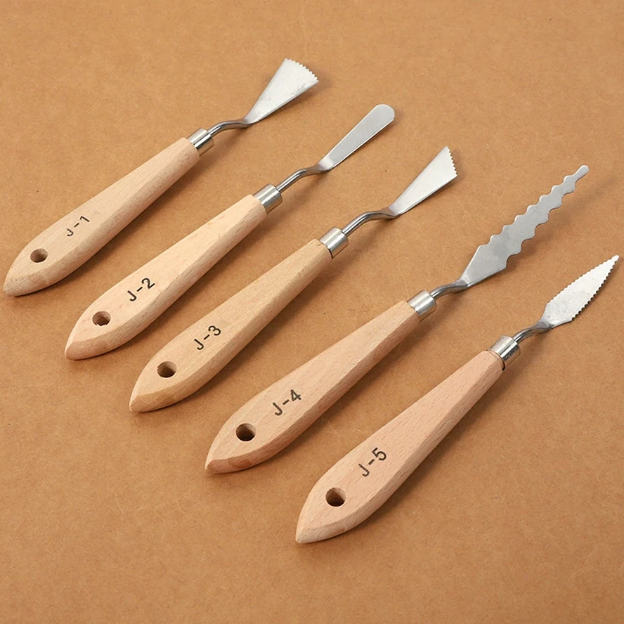 10個パレットナイフセット、ステンレス鋼スパチュラペイントナイフ、木製ハンドルペイントパレットナイフセット、油絵用