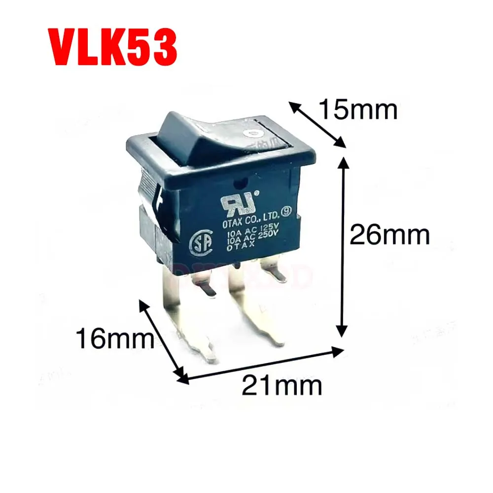 1pcs OTAX VLK53 Ship Type Rocker Switch 10A 125V/250V 4Pin Inner Bend Coffee Machine Switch