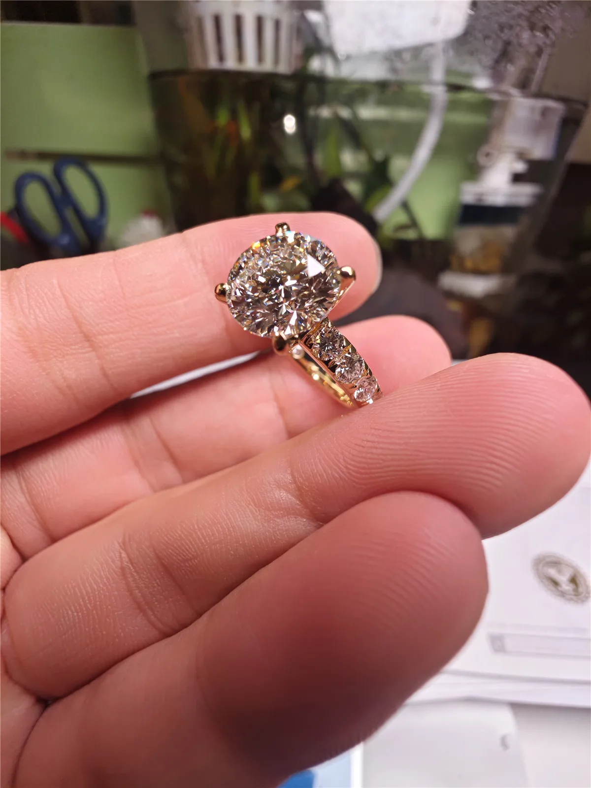 14K Gold Lab-Grown Diamond 3CT Round 4-Prong Single Row Wedding Ring PT950 Platinum Engagement Ring Jewelry Custom Wholesale view 5