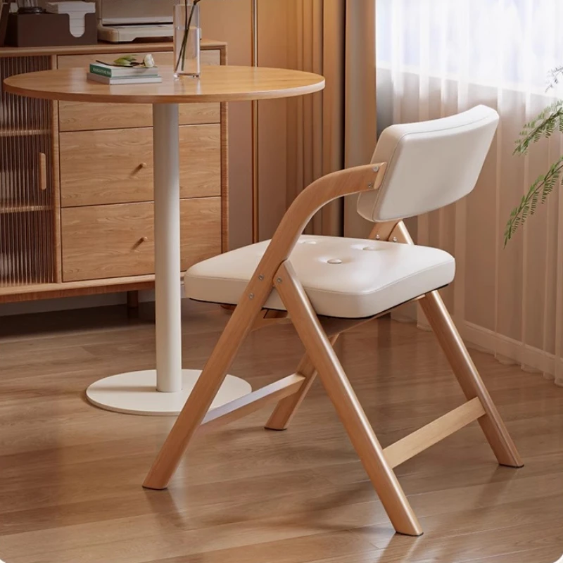 Foldable Dining Chair, Padded Backrest Home Chair, Stackable Solid Wood Seat, Aesthetic Living Room Decor Accent Piece
