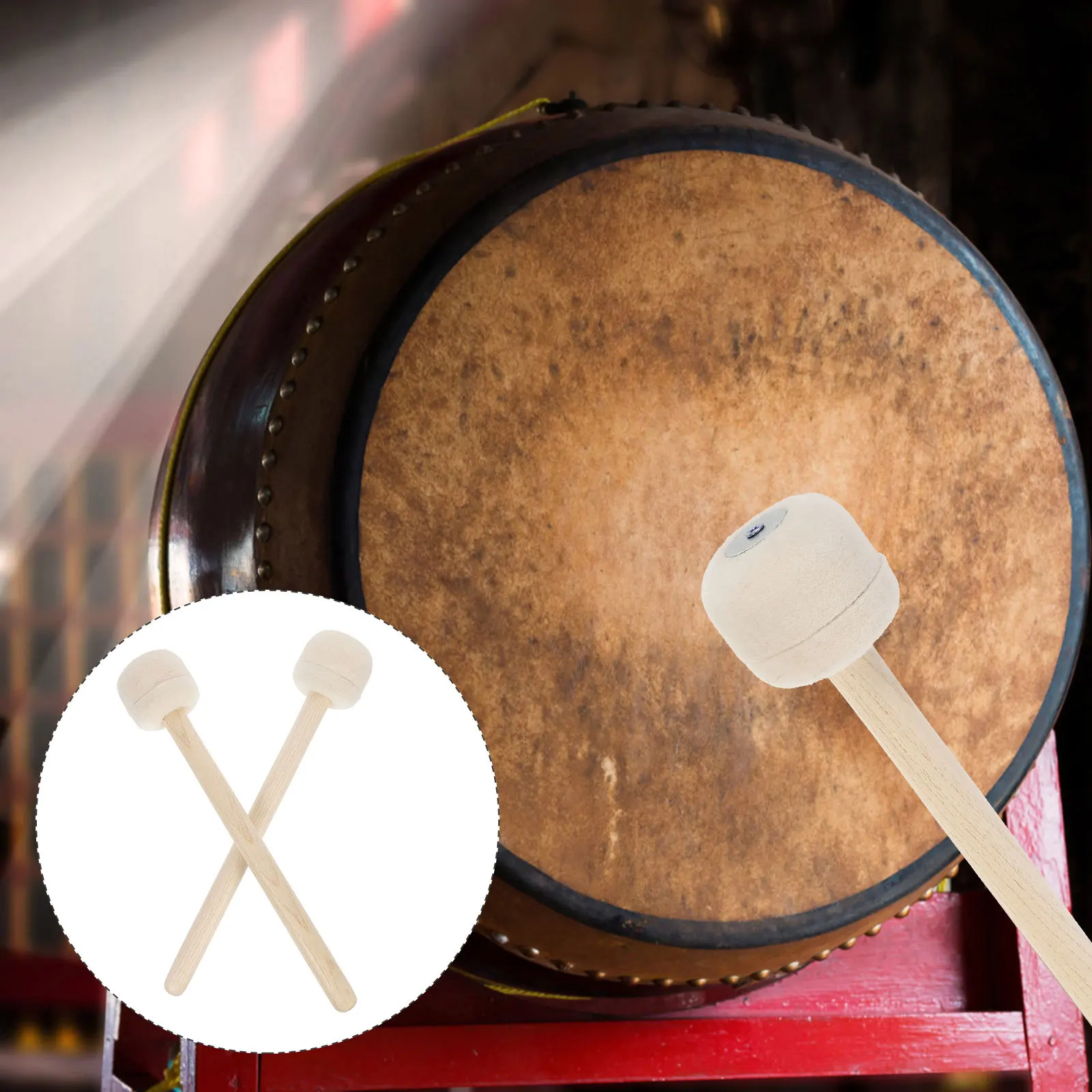 

2pcs Wool Felt Big Drum Hammer Wood Handle Durable Snare Bass Drumstick Practical Percussion Instrument Accessory Musical