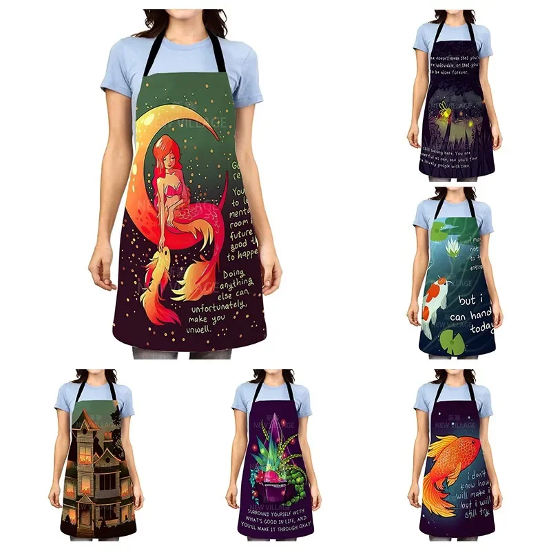 Creative Cute Fox Penguin Printed Sleeveless Aprons Funny Kitchen Supplies Women Pinafore Home Cooking Baking Tools 68x55cm