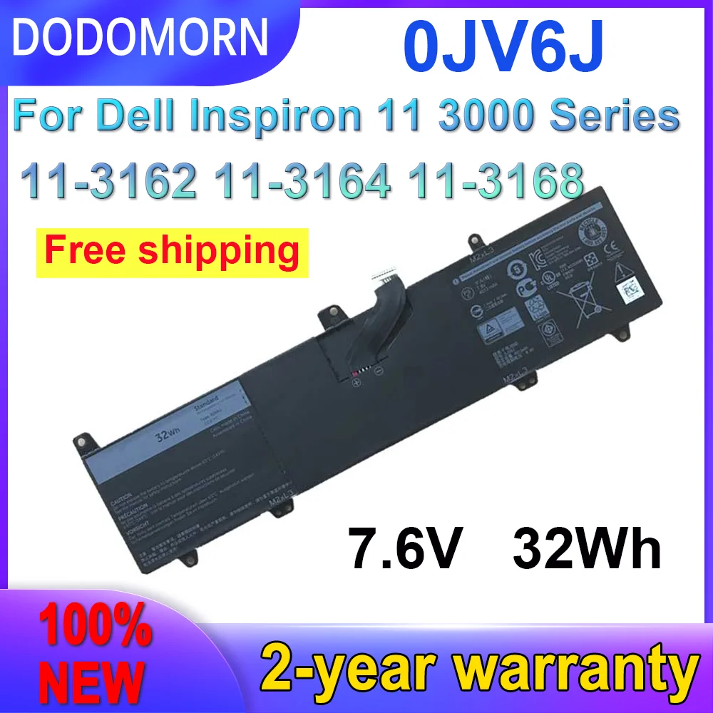 

DODOMORN 100% New 0JV6J High Quality Battery For Dell Inspiron 11 3000 Series 11-3162 11-3164 11-3168 In Stock Fast Delivery