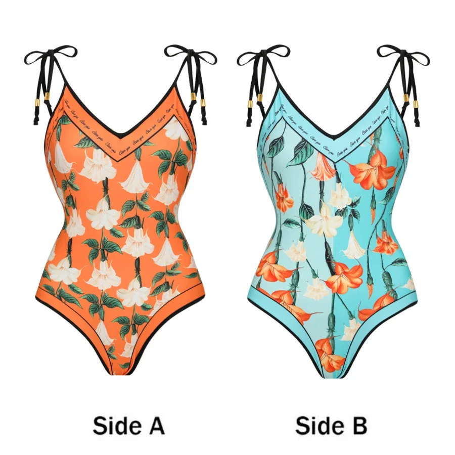 Reversible Floral Print One Piece Swimsuit and Skirt Sale Clearance Sexy Beachwear Vacation Wear