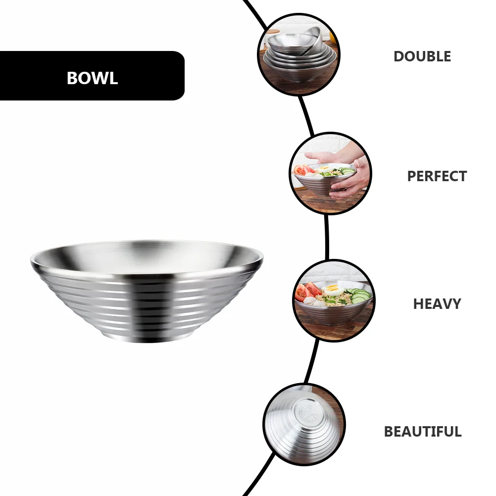 1 قطعة الفولاذ المقاوم للصدأ رامين المعكرونة الفورية طبقة مزدوجة العزل الحراري حساء الطعام وعاء تقديم أدوات المائدة المطبخ المنزل استخدام كبير