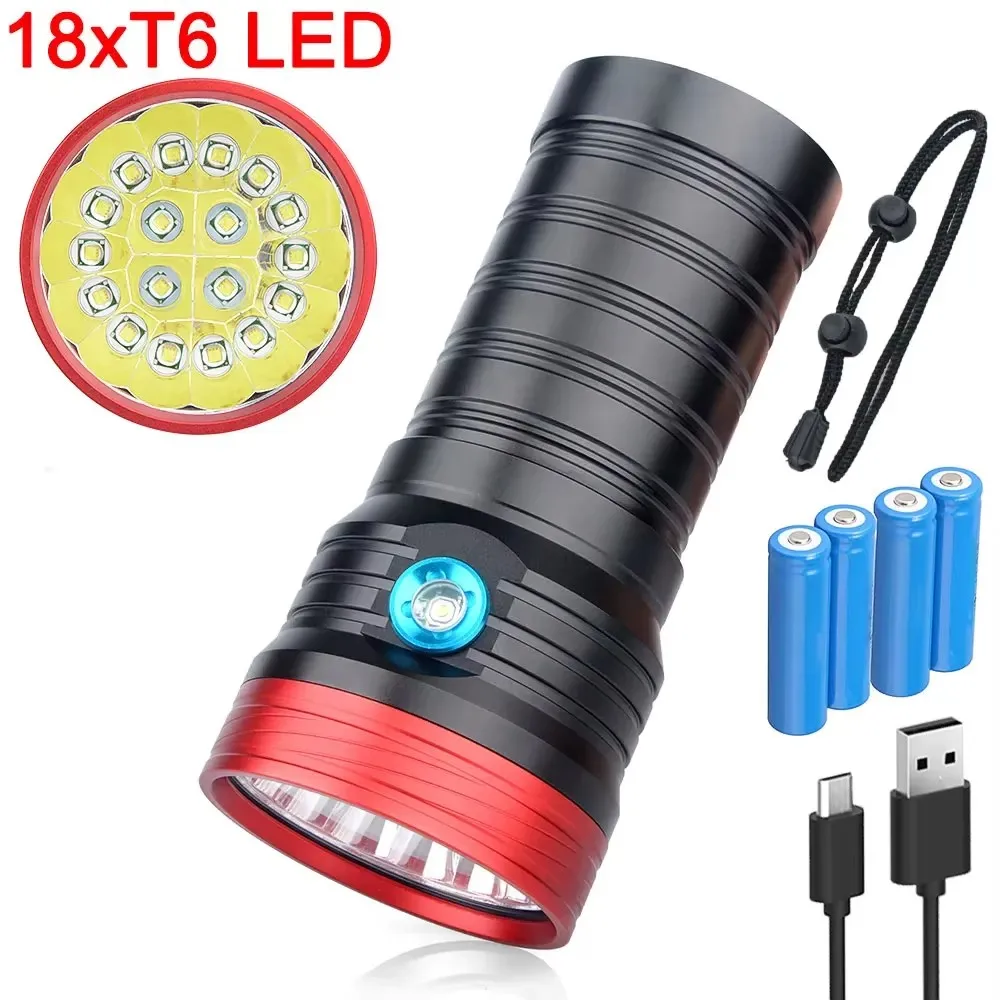 

High Power 18T6 18 x T6 LED USB Rechargeable Flashlight Torch 4x18650 Battery Light