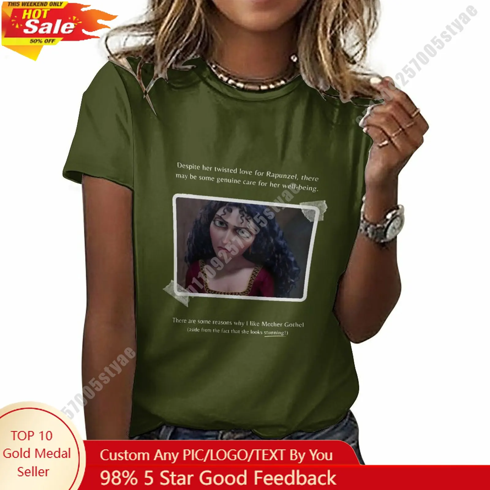 

Mother Gothel T Shirt Disney Cartoon Custom Your Cotton Tee Personalized Photo Text Print Casual Street Style Short Sleeved Top