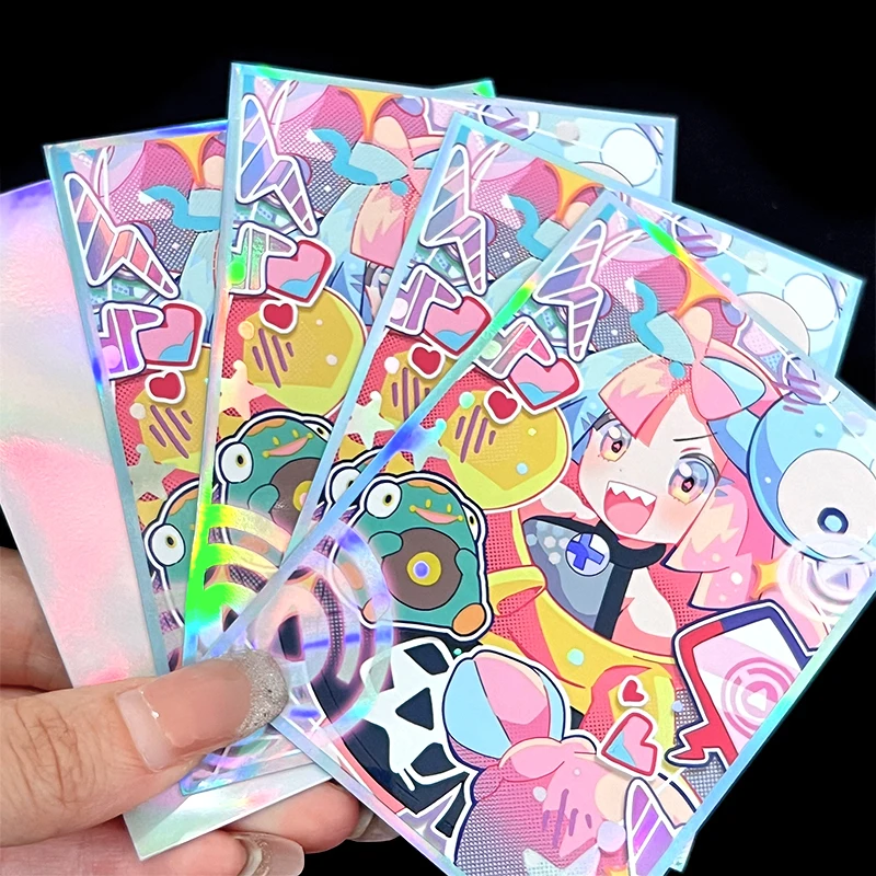 60PCS Pokemon Lono Card Sleeves Laser Shine Pink Cute Anime Girl PTCG Trading Cards Protective Case