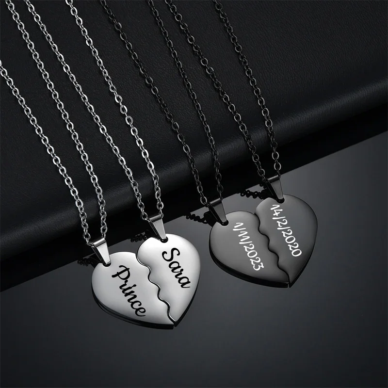 

Stainless Steel Engrave Name Double Heart Pendant Pendant Necklace Personalized Love Date Necklaces For Women Jewelry Gift