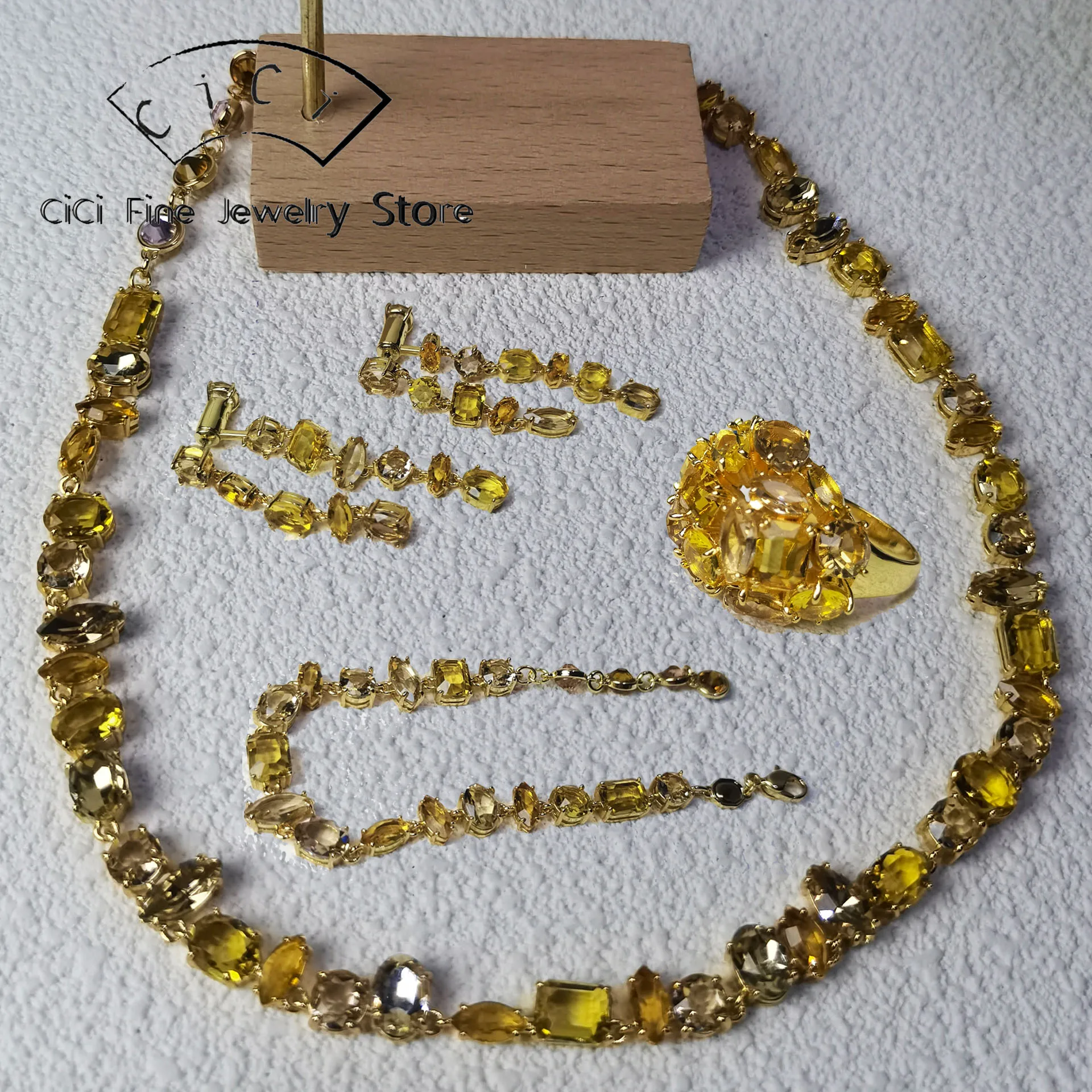 

2025 Original Candy Brown Crystal Necklace Bracelet Women's Stacking Long Earrings Fashion Exquisite Stainless Steel Jewelry Set