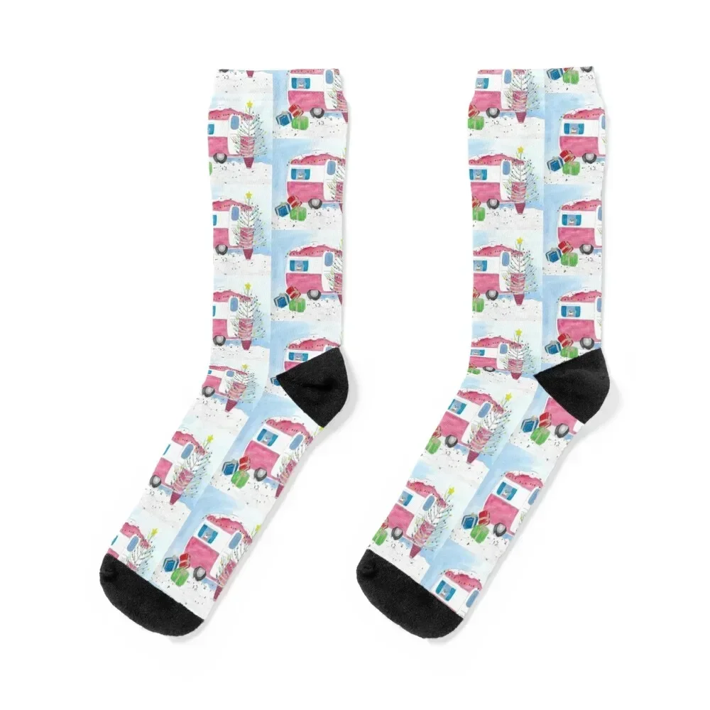

Christmas snowy caravan Socks gym heated kids hip hop Socks Men Women's