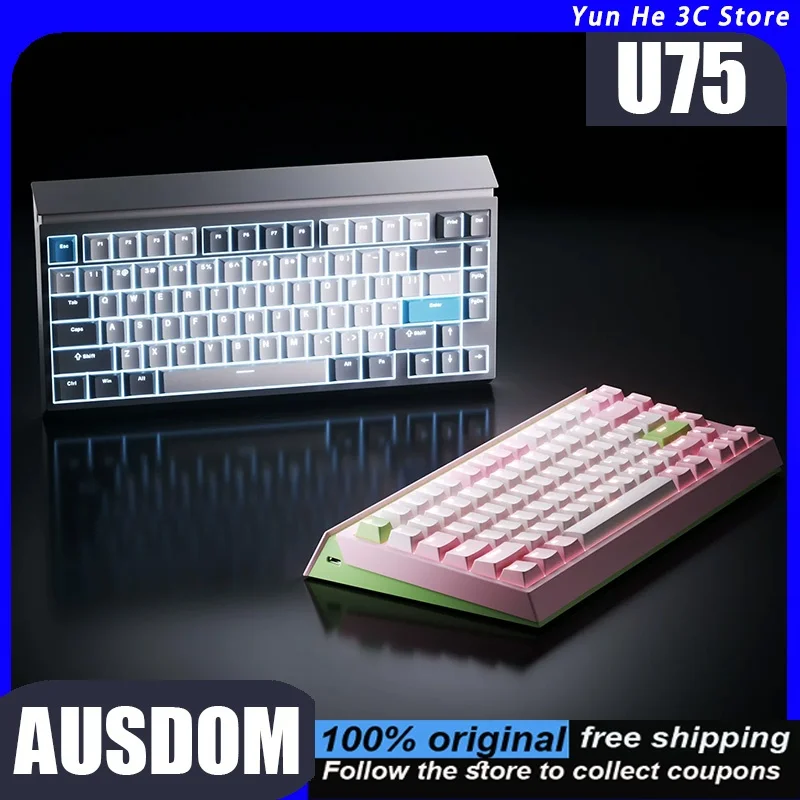 Ausdom U75 Wireless Keyboard Tri-mode Mechanical Bluetooth Customizable Hot-swappable Gaming RGB Lighting PC and Office Use