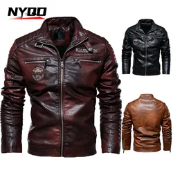 Motorcycle Jacket Men Motorcycle Riding PU Leather Jackets Fleece Padded Biker Windbreaker Male Stand Collar Casual Chaquetas