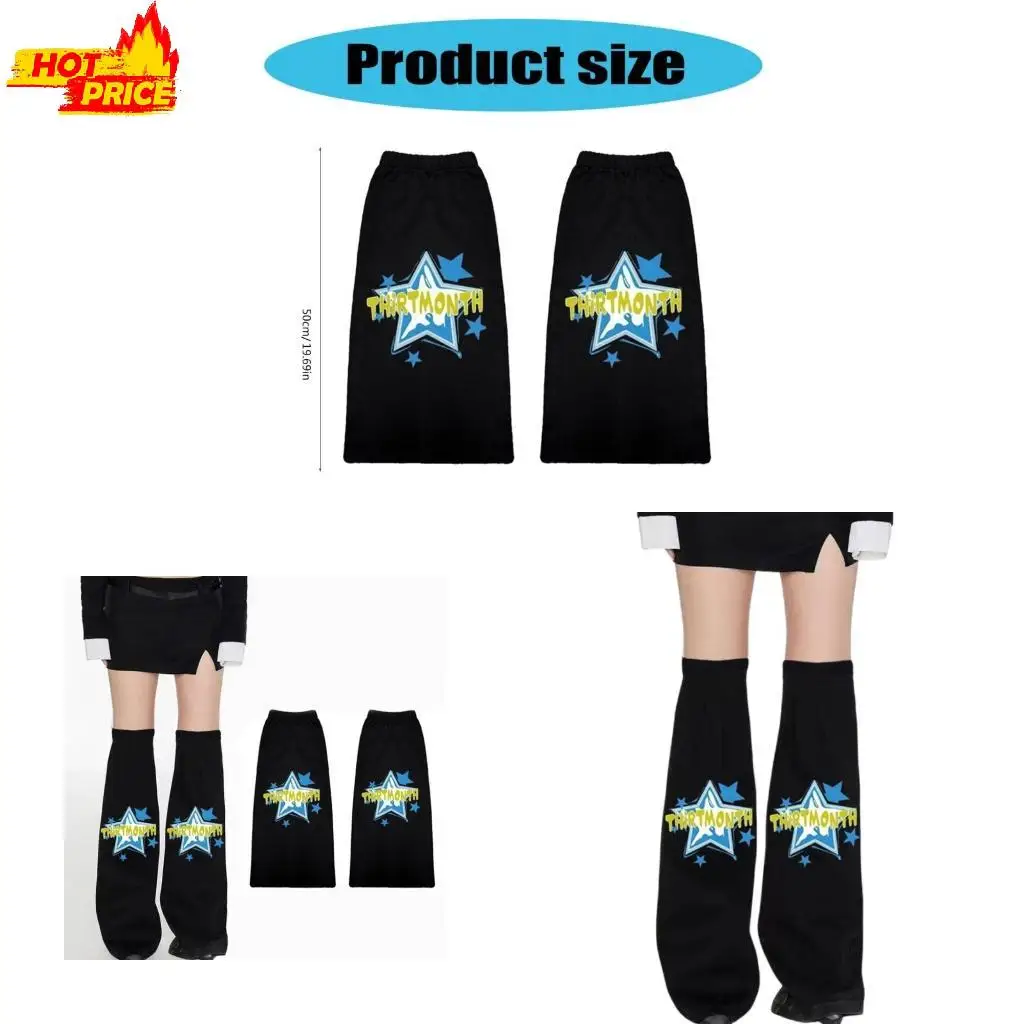 

Women Black Denims Leg Warmers Star Letters Graphics Flared Overknee Leg Covers